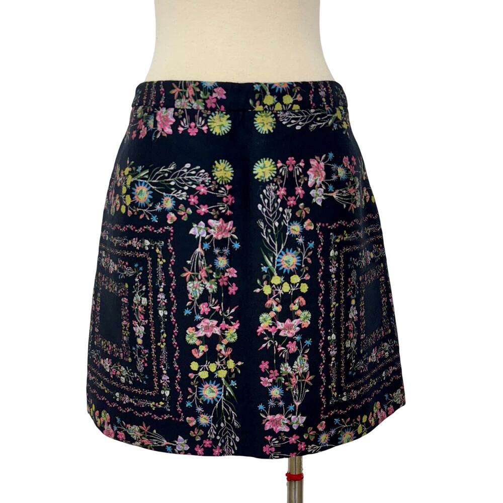 Ted Baker Unity Check Floral A-line Mini Skirt Black Multi | 4 / US 10 NWT